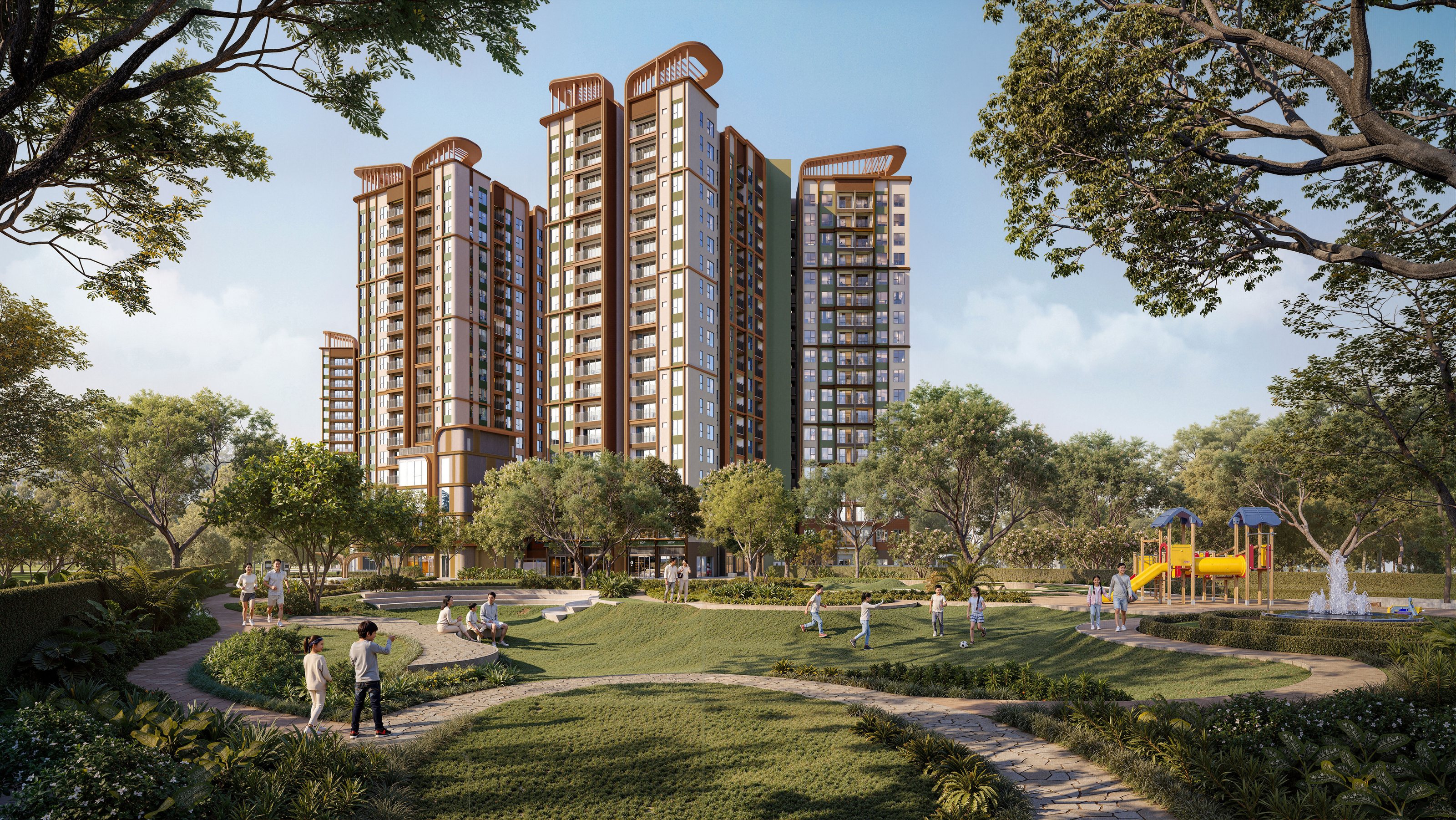 Công viên nội khu và các tháp căn hộ Norton Park